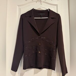 BCBGMaxAzria Dark Brown Lace-Accented knitted Blazer